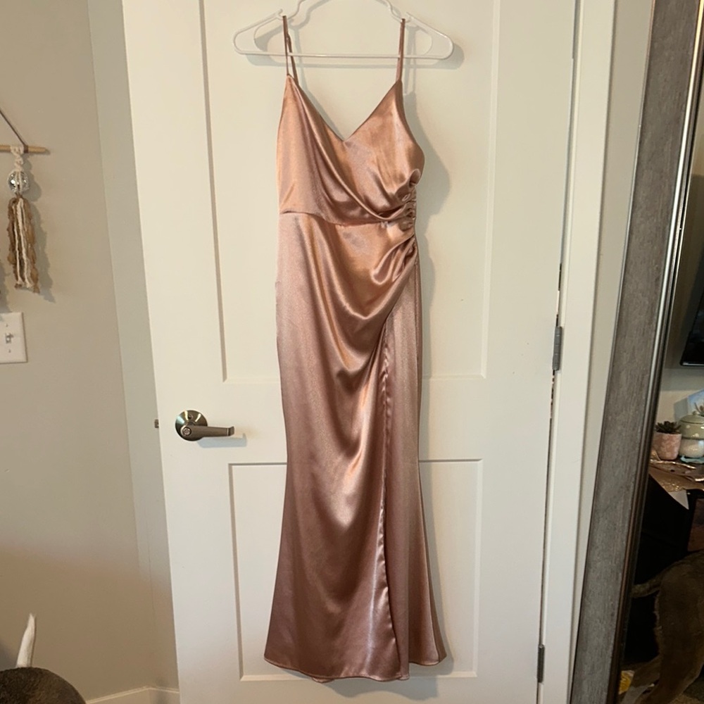 Petite Satin Evening Dress in Dusty Rose